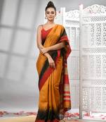 Master cotton blend solid body with ghicha pallu handloom saree