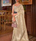 Cream Designer Banarasi Tussar Silk Saree With Blouse For Women