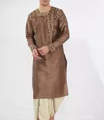 Brown Kurta with cream dhoti Ethnic Wear for mens designed with embroidery for occassion and festive wear  