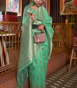 Green Designer Banarasi Tussar Silk Saree With Blouse For Women