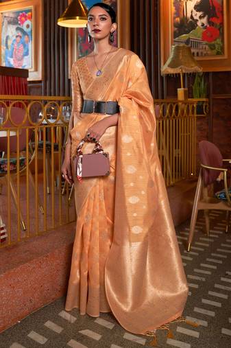 Orange Designer Banarasi Tussar Silk Saree With Blouse For Women