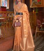 Orange Designer Banarasi Tussar Silk Saree With Blouse For Women