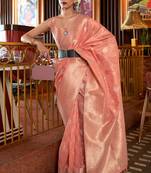 Peach Designer Banarasi Tussar Silk Saree With Blouse For Women