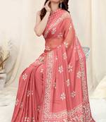  Traditinal Feel Peach Elegant Festive Wear Saree