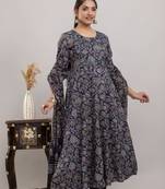  partywear blue colour floral printed salwar kameez with hand work