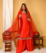 Red colour girlish dress for stylish partywear looks