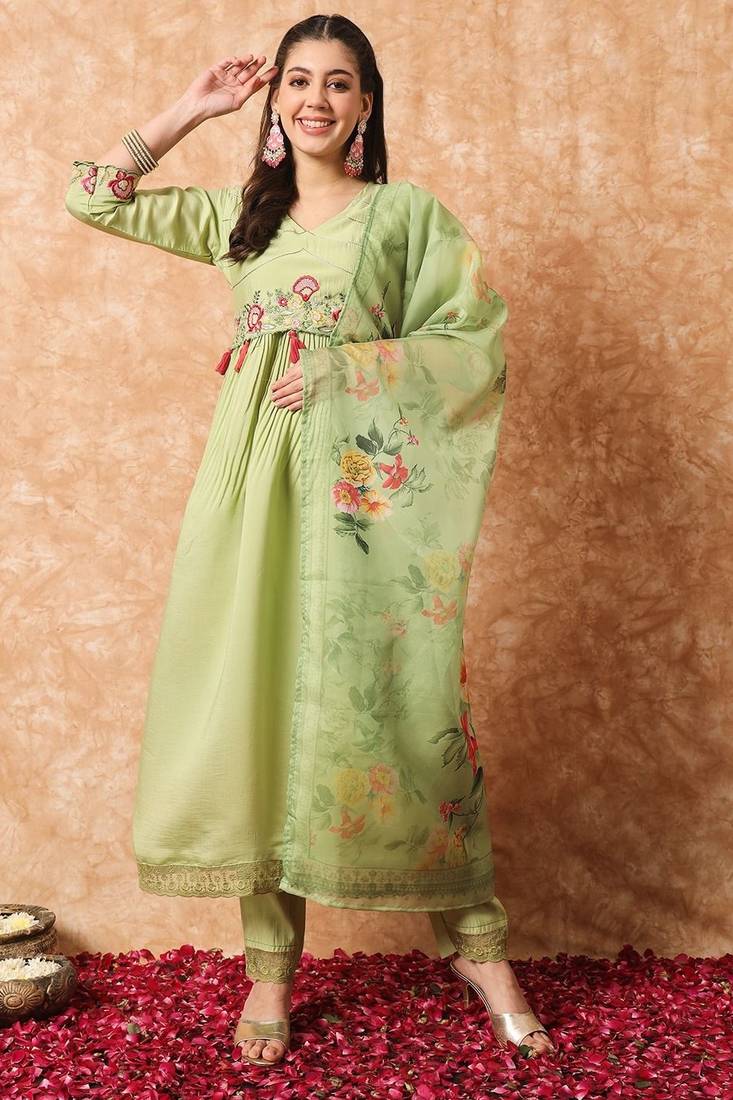 Pista colour beautifully ethnic embroidered dress for party looks - KSM  PRINTS - 4292783