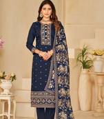 Beautiful blue colour designer embroidery work salwar kameez with smart print
