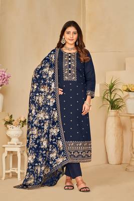Beautiful blue colour designer embroidery work salwar kameez with smart print 3
