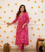 Pink colour traditional looking smart printed kurti with embroidered neck