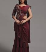 Designer Wedding Wear Maroon Colour Partywear Girlish Trendy Saree