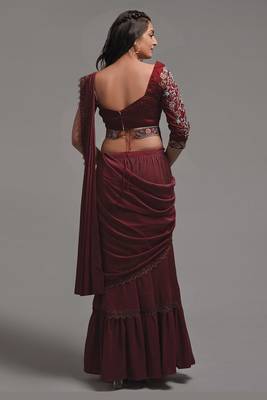 designer wedding wear maroon partywear girlish trendy saree 2
