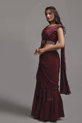 designer wedding wear maroon partywear girlish trendy saree 4