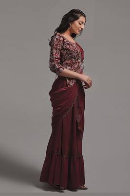 designer wedding wear maroon partywear girlish trendy saree 5