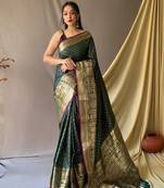 Weaving Jari Heavy Designer Green Traditional Partywear Saree