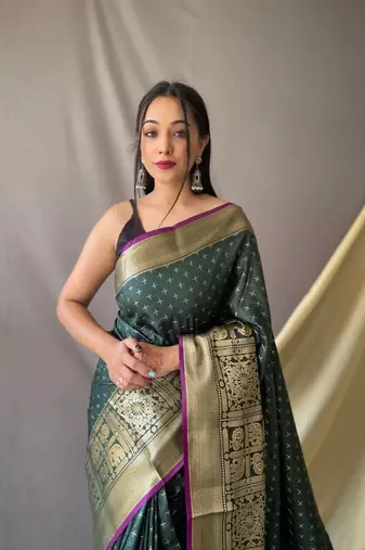 Weaving zari Heavy Green Traditional Partywear Saree