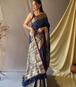 Weaving Jari Heavy Blue Traditional Partywear Saree