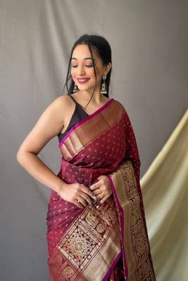 Weaving zari Heavy Maroon Traditional Partywear Saree 2