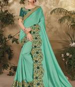 Sea Green Heavy Zari Embrodered Partywear Rich Looks Saree