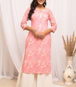 Pink colour printed cotton fabric ethnic long kurti