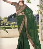 Heavy And Ethnic Green Colour Partywear Saree With Designer Mirror Work And Zari Embroidery