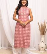 Pink colour printed cotton fabric ethnic long kurti