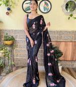 Black Bollywood Party Style Sequins Work Designer Saree