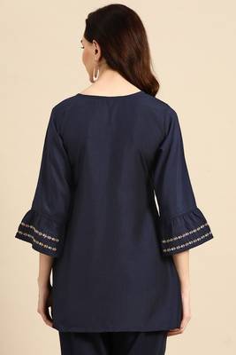 Navy blue colour viscose rayon fabric designer embroidered formal short kurti 2