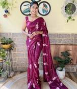Wine Bollywood Party Style Sequins Work Designer Saree