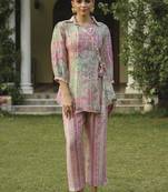 Smart and trendy pink colour designer digital printed with kodi work co-ord set dress