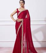 Red Smart And Girlish Heavy Swaroski Work Bollywood Saree