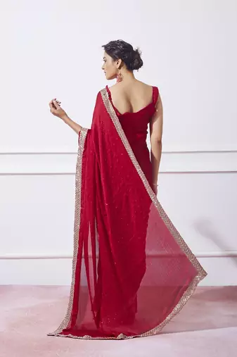 Red Smart And Girlish Heavy Swaroski Work Saree