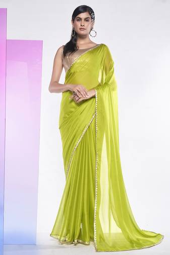 Green Designer Solid Looks Fancy Bollywood Style Ethnic Girlish Saree