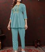 Blue colour smart hand embroidered trendy co-ord set