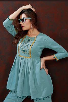 Blue colour smart hand embroidered trendy co-ord set 2