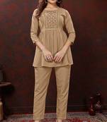 Beige colour smart hand embroidered trendy co-ord set