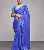Blue Designer Solid Looks Fancy Bollywood Style Ethnic Girlish Saree