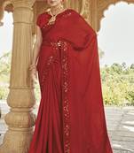 Maroon Elegant Fancy Fanric Saree With Rich Embroidery And Classy Mirror Work For Party Looks