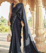 Grey Elegant Fancy Fanric Saree With Rich Embroidery And Classy Mirror Work For Party Looks