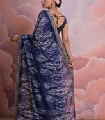 Blue Ethnic Printed Saree With Sequance And Coding Work Lace Border