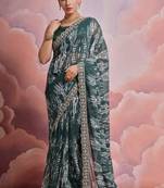 Green Ethnic Printed Saree With Sequance And Coding Work Lace Border