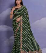 Green Bandhej Printed Floral Embroidered Saree For Ethnic Traditional Looks
