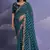 Teal Blue Bandhej Printed Floral Embroidered Saree For Ethnic Traditional Looks