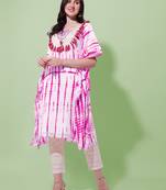 Off white pink rayon shibori print mirror embroidery silver zari work gotta patti tassels kaftan kurta for women