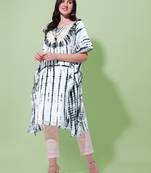White black rayon shibori print mirror embroidery silver zari work gotta patti tassels kaftan kurta for women
