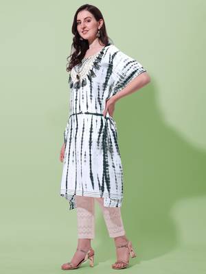 White black rayon shibori print mirror embroidery silver zari work gotta patti tassels kaftan kurta for women 2