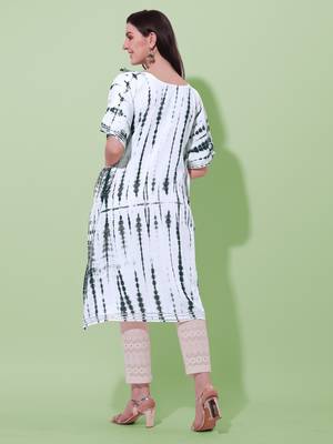 White black rayon shibori print mirror embroidery silver zari work gotta patti tassels kaftan kurta for women 3