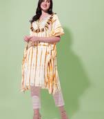 Cream mustard rayon shibori print mirror embroidery silver zari work gotta patti tassels kaftan kurta for women