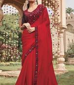 Red Shimmer c Designer Embroidery Work Girlish Partywear Saree