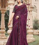 Wine Shimmer c Designer Embroidery Work Girlish Partywear Saree